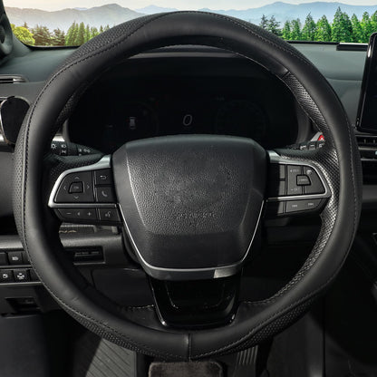 KAFEEK Steering Wheel Cover, Universal 15 inch, Microfiber Leather, Anti-Slip, Odorless, Black Lines