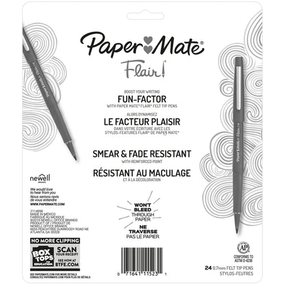 Paper Mate Flair Felt Tip Pens, Medium Point (0.7 mm), Assorted Colours, 24 Count