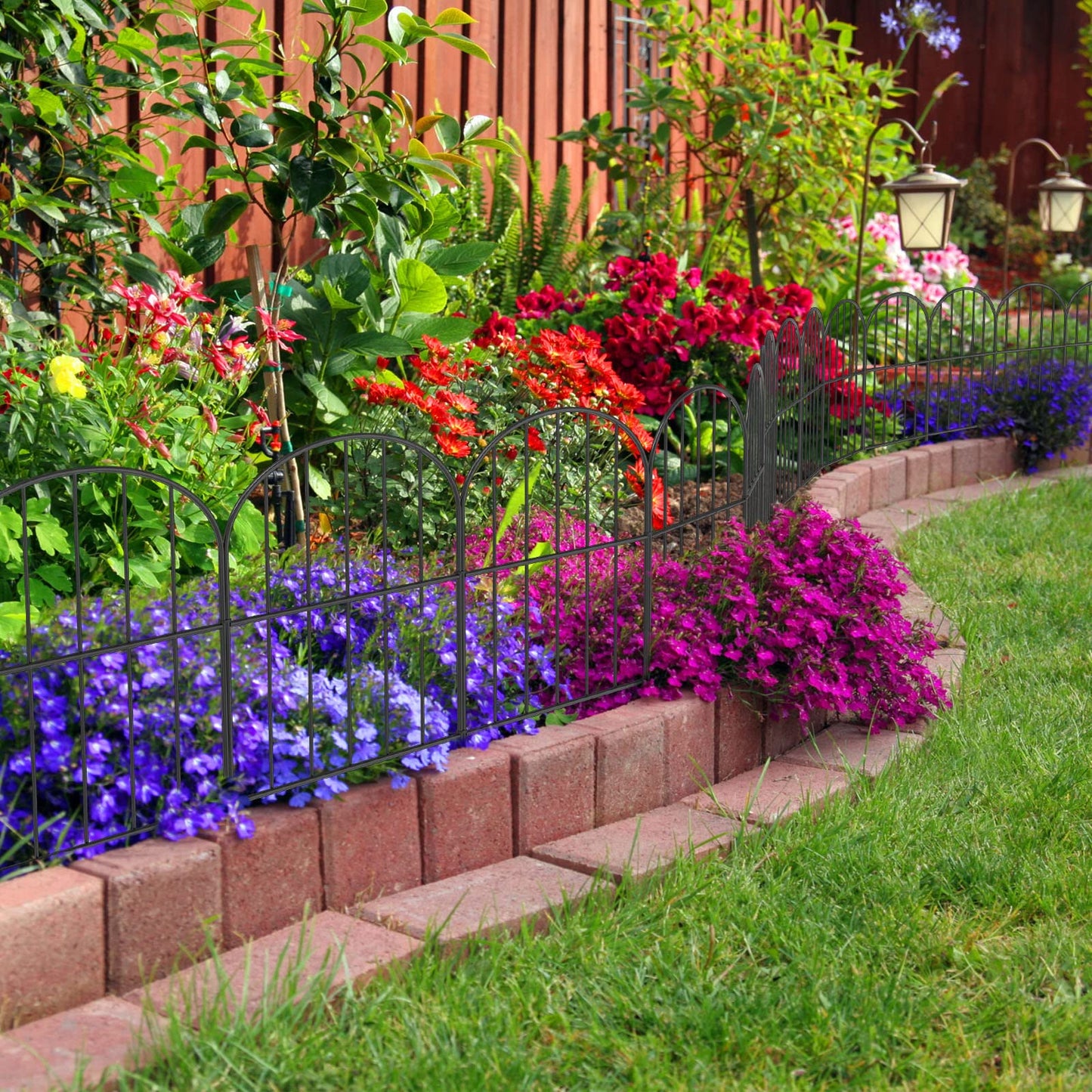 OUSHENG Small Decorative Garden Fence, 10ft (L) x 16.5in (H) Fencing, Rustproof Metal Wire Panel Border Animal Barrier for Dog, Flower Plant Edging for Yard Backyard Outdoor, Arched