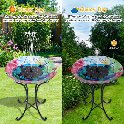 GAIZERL 3.5W Solar Fountain with 2000mAh Battery - Work On Cloudy Day- Upgrade Lucky Flower Glass Panel Solar Bird Bath Fountains, Hummingbird Water Fountain Pumps for Birdbath, Pool, and Pond