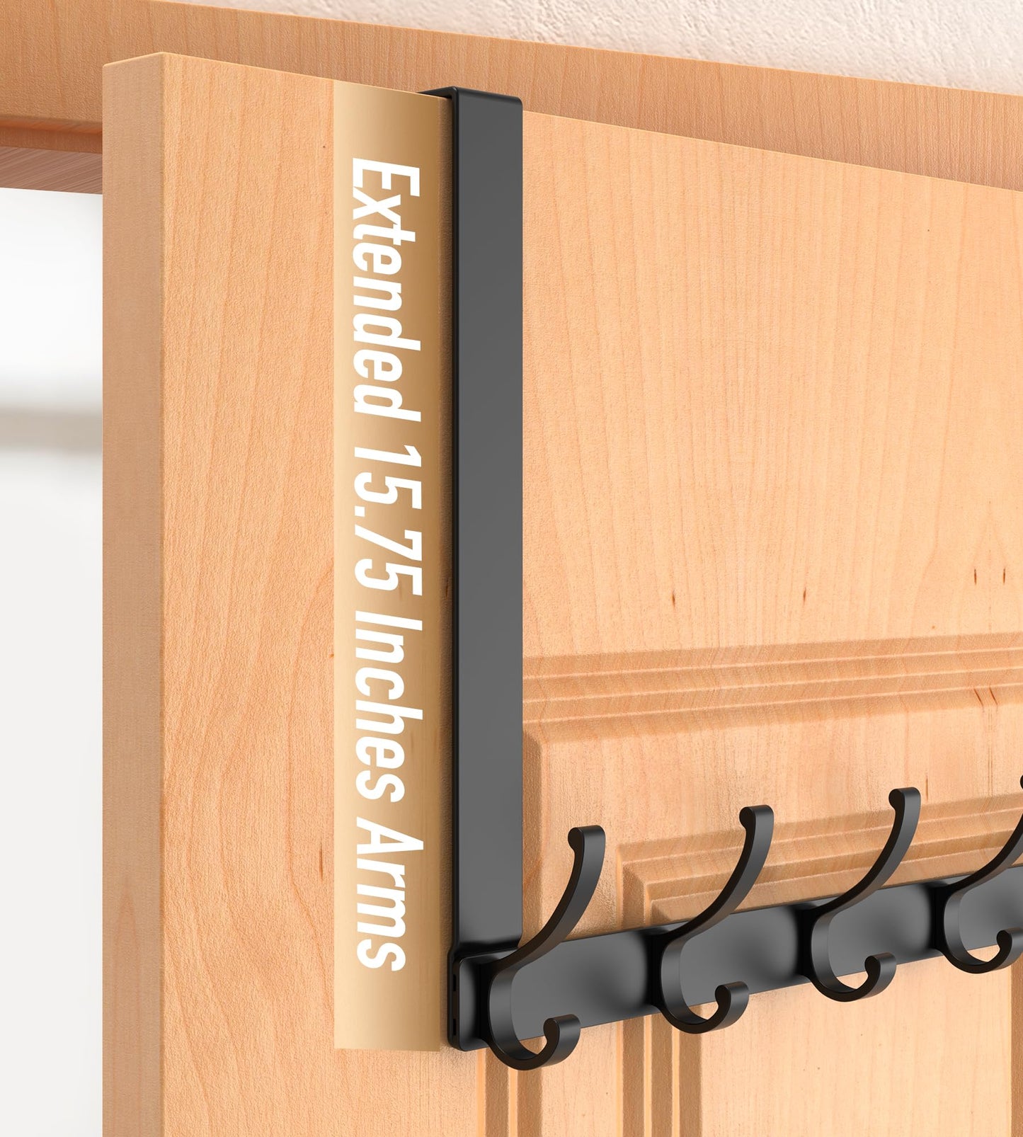 CHAUNCEY HOME Long Over The Door Hooks Hanger with 15.75" Arms for Easier Access by Shorter, Heavy Duty Door Hanger for Coat, F16C, Fits Standard 1 3/4'' Doors, Towel Racks for Bathroom, Black