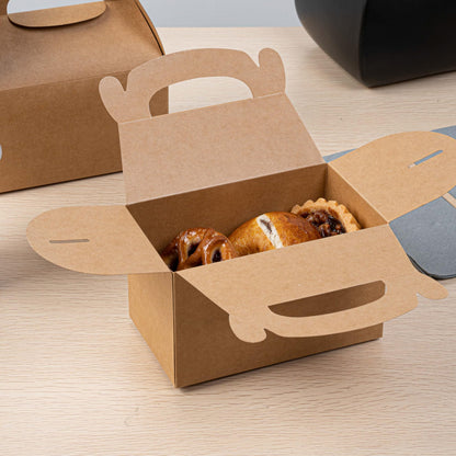 Restaurantware Kraft Gable Boxes 25 Count 6 x 3.5 x 3.5 Inches Paper Gift Boxes Greaseproof With Handles Recyclable Favor Boxes For Birthdays Weddings Baby Showers Brown