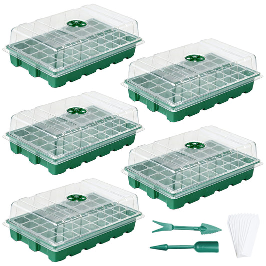 5 Pack Seed Starter Trays with Ventilation Holes - Reusable Seedling Starter Kit for Vegetables, Herbs, Flowers - Plant Germination & Seed Starting (40 Cells Per Tray, Total 200 Cells), Green