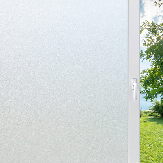 rabbitgoo Window Films for Privacy Frosted Glass Film with Backing Grid Lines Non-Adhesives Privacy Sticker Static Cling Window Covering Decals for Home Office Bathroom Door 60 x 200cm, Pure Frosted