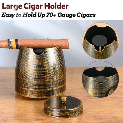 Cigar Ashtray with Lid for Outdoors Outside Patio Home Retro Decor,Large Holder Ashtray Windproof,Cigar Accessories Gifts for Men Dad Husband Boyfriend (X-Large)