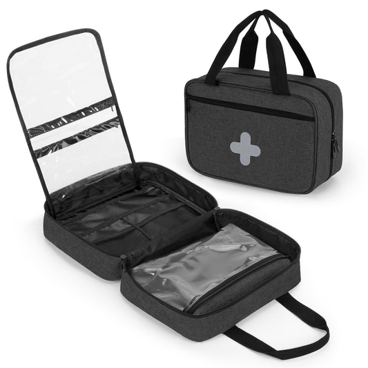 CURMIO Small First Aid Bag, Empty Emergency Trauma Kit Organizer Bag for Hiking, Camping, Car, Travel, Home and Outdoor, Accessories Not Included, Empty Bag, Black