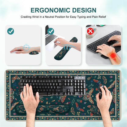iCasso Desk Mat, 4in1 Large Mouse Pad with Wrist Rest,Green Desk Matt for Desktop,Cute Desk Pad Mat, Anti-Slip XXL Ergonomic Mousepad with Wrist Support for Keyboard and Mouse