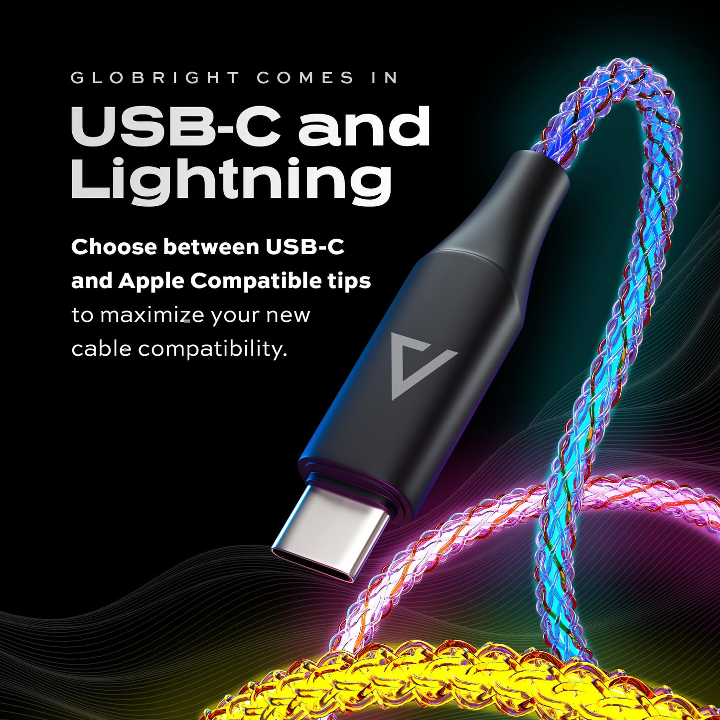 Statik Globright Braided Light Up Charger - Glowing & Durable LED Phone Charger w Enabled Data Transfer - 100W Fast Charger Magnetic Charging Cable w Unbreakable 6ft Nylon Cord, USB-C to i-Product