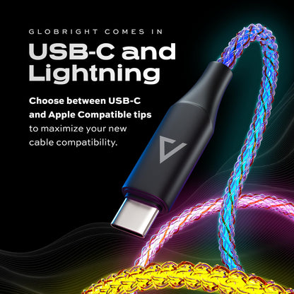 Statik Globright Braided Light Up Charger - Glowing & Durable LED Phone Charger w Enabled Data Transfer - 100W Fast Charger Magnetic Charging Cable w Unbreakable 6ft Nylon Cord, USB-C to i-Product