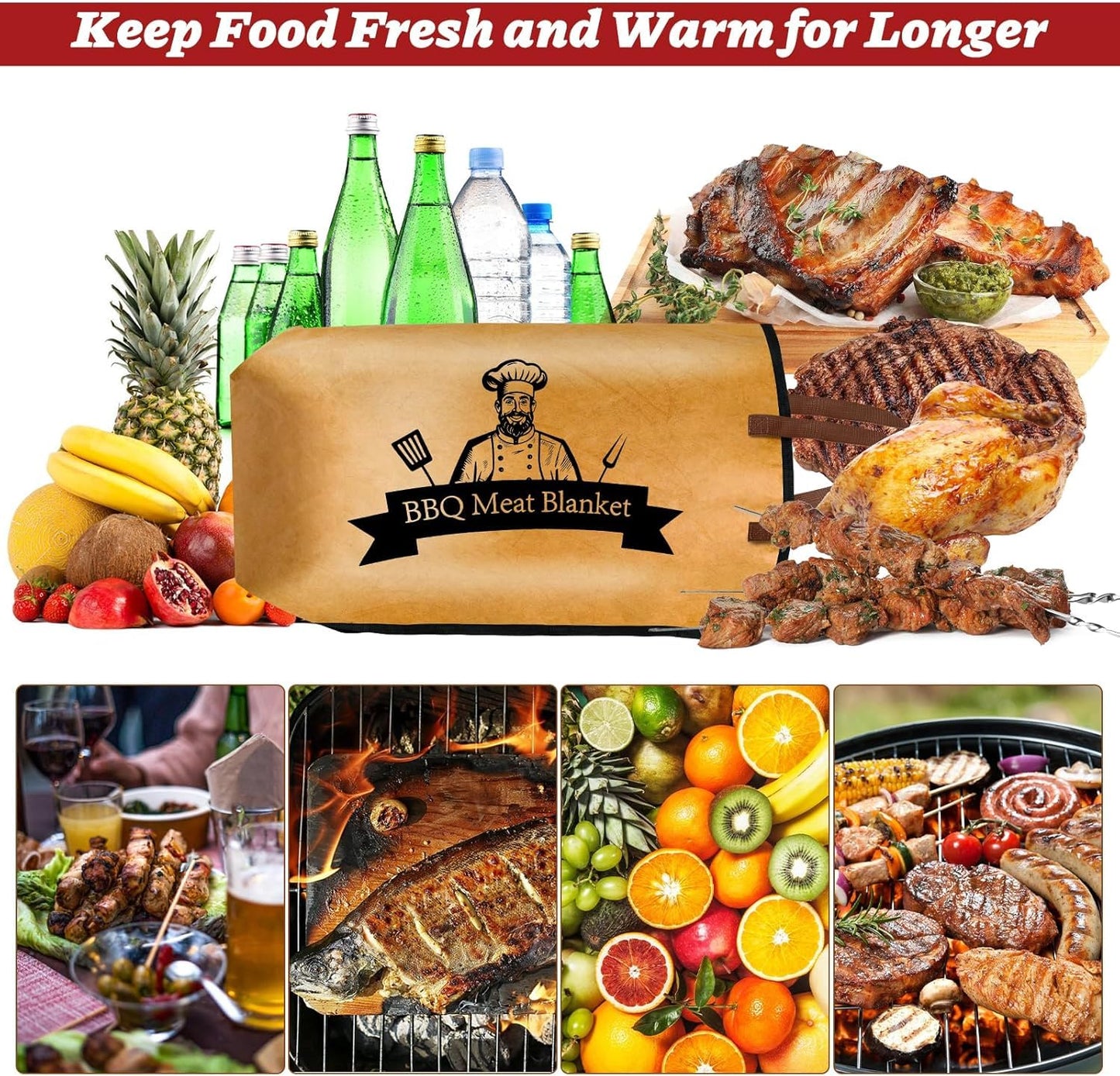 21in BBQ Blanket for Resting Meat - Reusable Meat Resting Bag for Brisket, Beef, Pork Shoulder & Turkey IPerfect Valentine's, Birthday for Grill Lovers