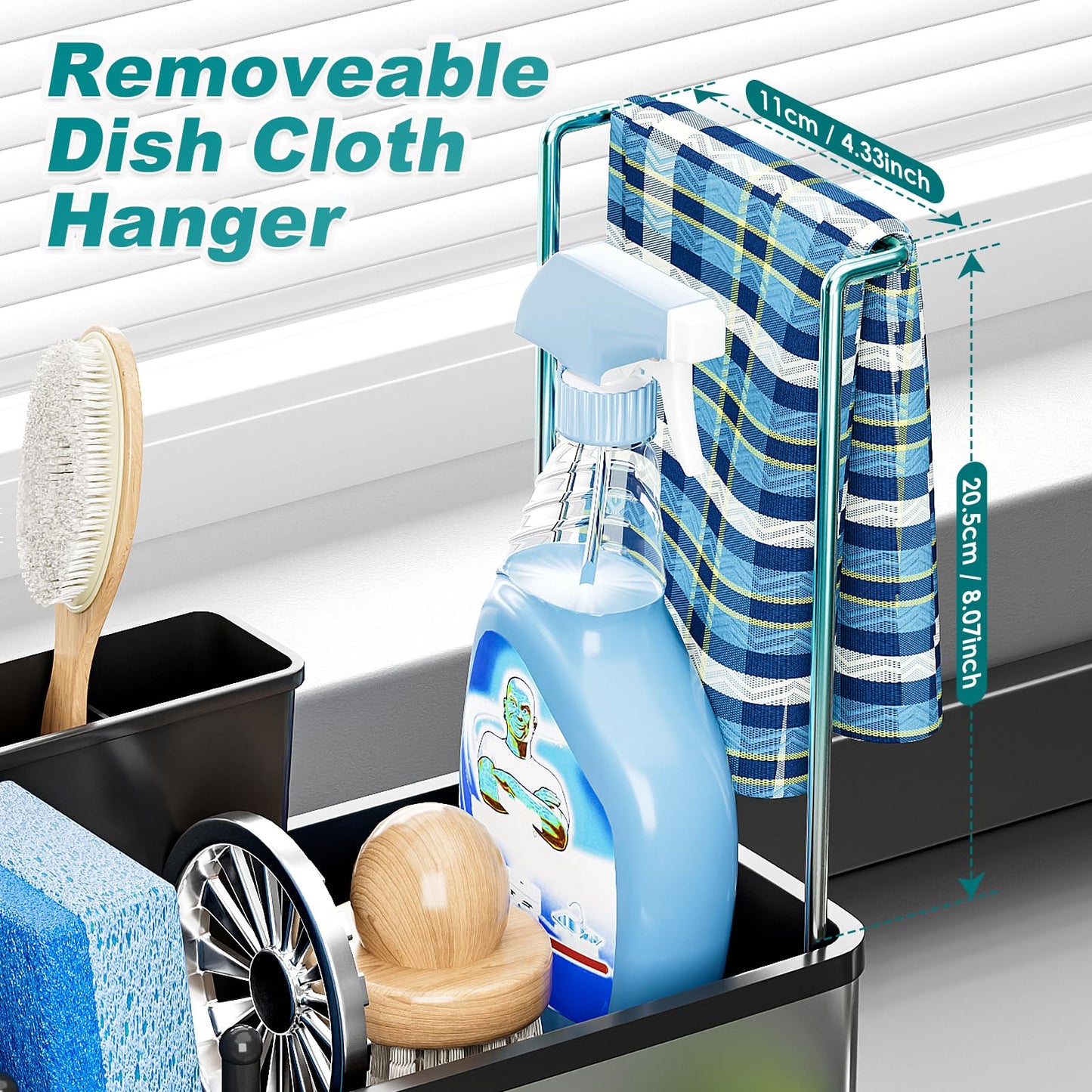 Ewaiira Stainless Steel Sink Caddy, Sponge Holder for Kitchen Sink with Brush Holder & Dishcloth Rack, Rustproof Sink Organizer Countertop, Soap Dispenser Kitchen Organizers Storage Essentials, Black