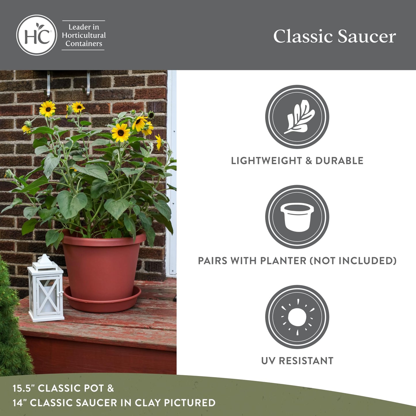 The HC Companies 12 Inch Round Plastic Classic Plant Saucer - Indoor Outdoor Plant Trays for Pots - 12.5"x12.5"x2.13" Clay (Pack of 2)