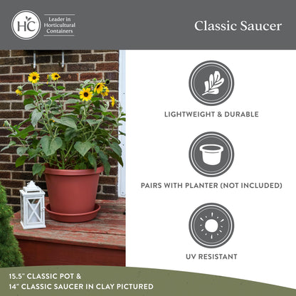 The HC Companies 12 Inch Round Plastic Classic Plant Saucer - Indoor Outdoor Plant Trays for Pots - 12.5"x12.5"x2.13" Clay (Pack of 2)