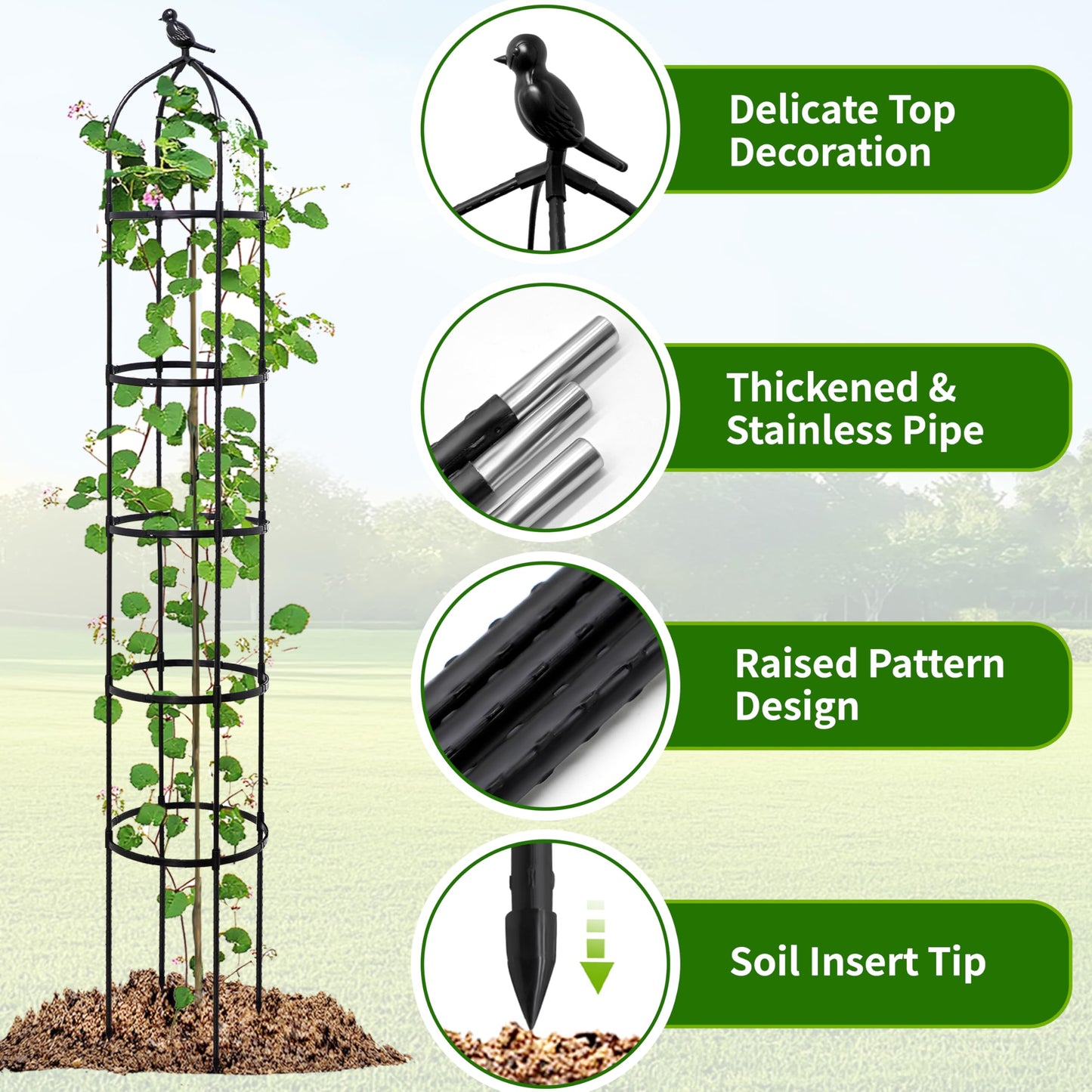 1Pack 6.7FT Garden Trellis for Climbing Plants Outdoor&Indoor, Rustproof Metal Plant Trellis, Obelisk Trellis for Vegetable, Flower, Tomato, Cucumber, Clematis, Rose, Raspberry