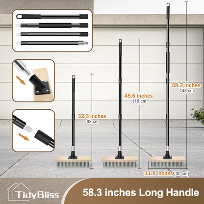 TidyBliss Stainless Steel Wire Scrub Brush with Long Handle, Heavy Duty Stiff Metal Broom Scrubber, Outdoor Moss Removal for Concrete Floor, Deck, Garden, Patio, Roof, Brick, Garage, Swimming Pool