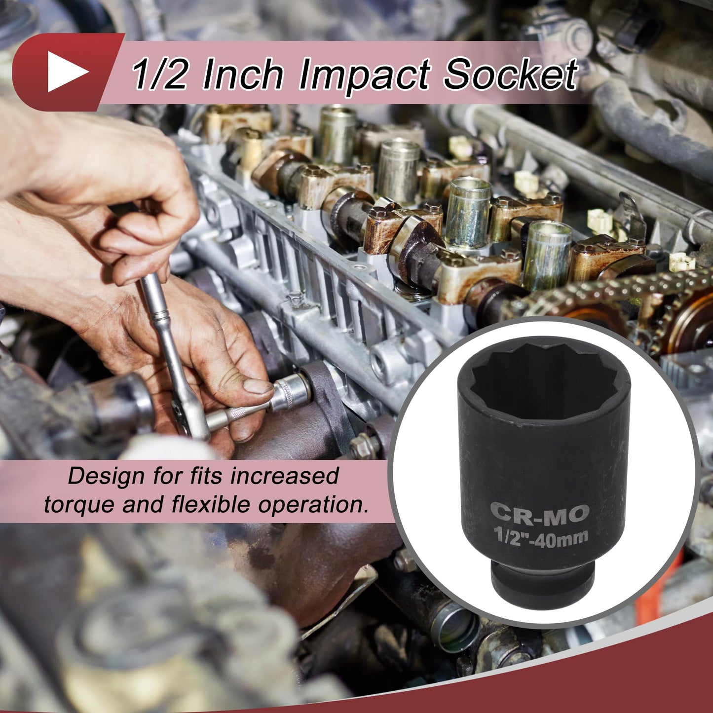 HEROFFIX 1 Pcs Impact Socket Durable Hardware Tool 78mm Black High Carbon Steel 12 Point 40mm for Car Motorcycle Dirtbike Repair 1/2 Inch Drive