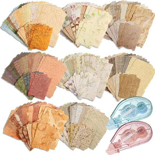 226 Sheets Textured Scrapbook Paper Kit with Photo Tapes, Vintage Scrapbooking Supplies Craft Paper for Junk Journal Supplies Planner Mixed Collage Materials Embellishments