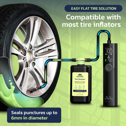 Woowind Tire Sealant Instant Flat Tire Repair Kit (450ml) – Seals Punctures Up to 5mm for Cars, Trucks & SUVs – TPMS Safe, All-Weather, Works with Most Inflators, Drive 125ml