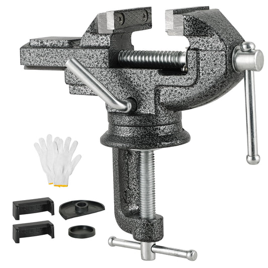 DASBET Table Vise Universal 3 Inch Work Bench Vice Clamp- 360°Swivel Base Bench Clamp Home Vise Clamp for Woodworking, Metalworking,Handcraft Creations, Cutting Conduit, Drilling