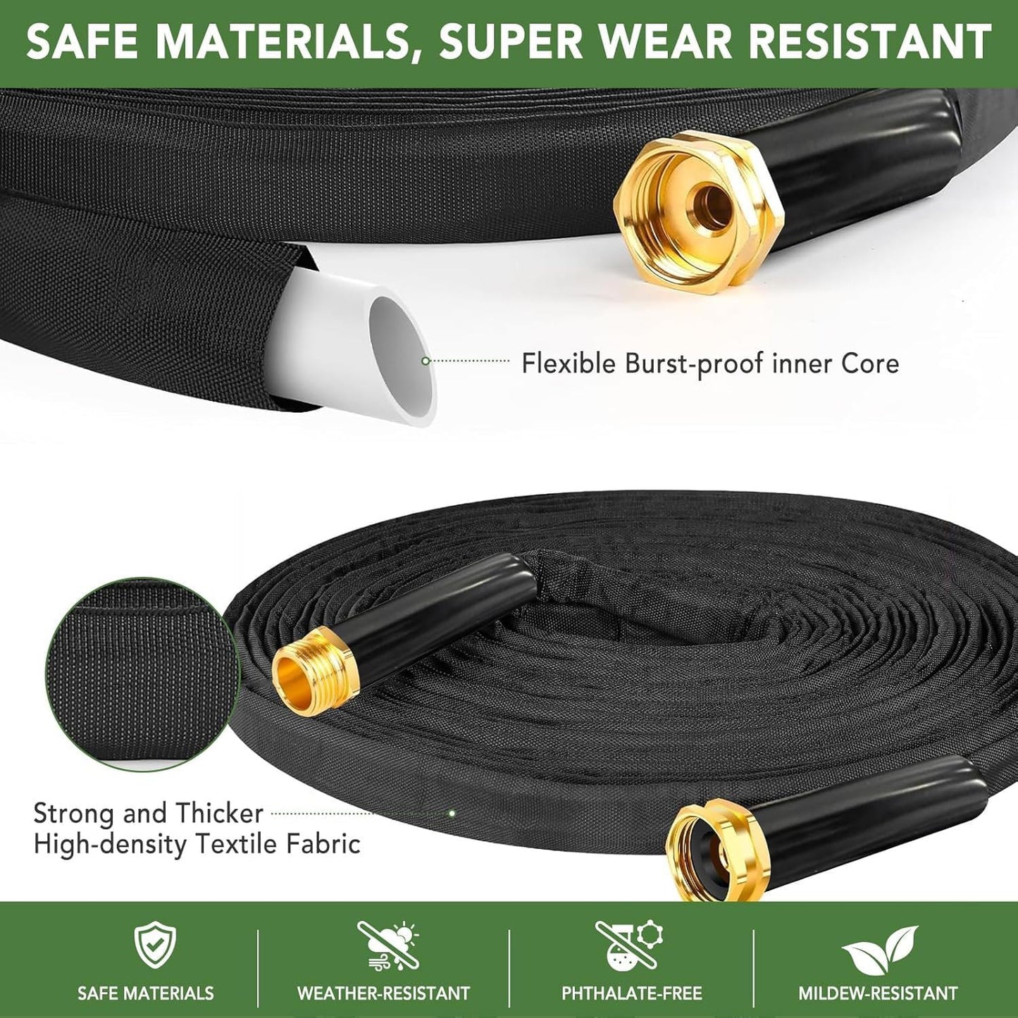 Garden Hose 25ft, Ultra-Light Hose Pipe Flexible Water Hoses Burst-Resistant, Kink-Free, High-Pressure, All-Weather Use for Lawns, Gardens, and Outdoor Cleaning (25ft)