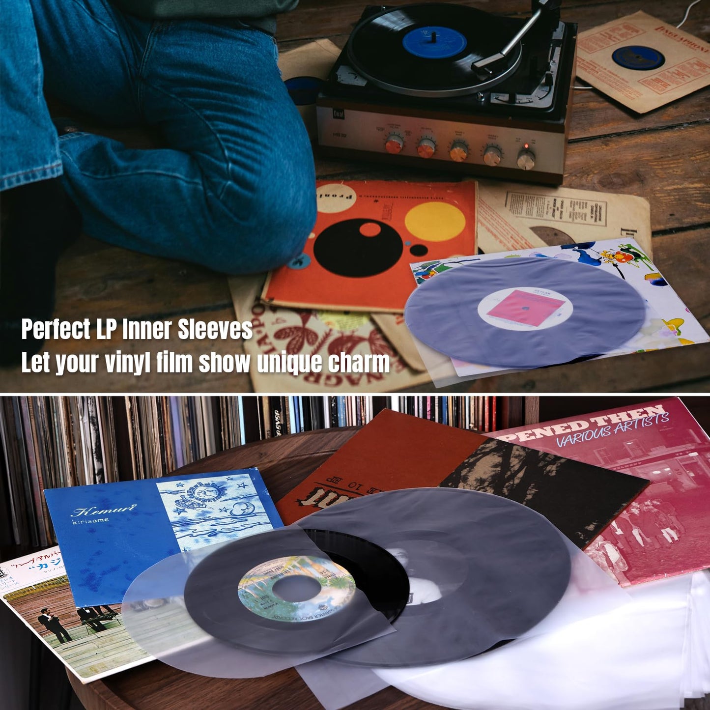 10 Inches Vinyl Record Inner Sleeves Anti Static Plastic Round Bottom Protective Sleeves for LP Vinyl Record Translucent (50)