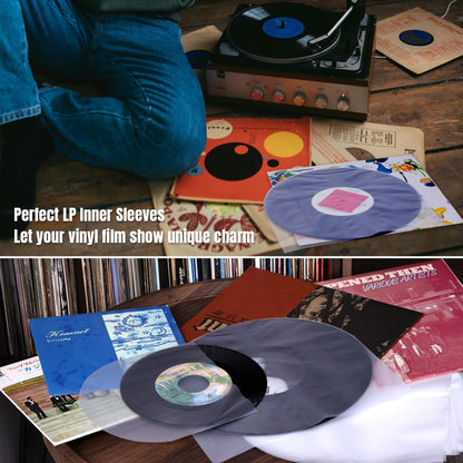 10 Inches Vinyl Record Inner Sleeves Anti Static Plastic Round Bottom Protective Sleeves for LP Vinyl Record Translucent (50)
