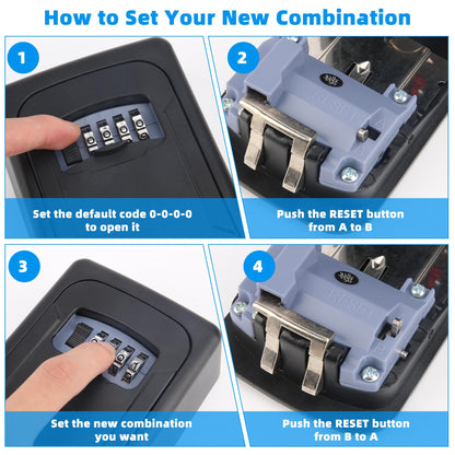AMMIY Key Lock Box,Combination Lockbox Wall-Mounted Key Storage Box for Keys,Large Key Lock Box Resettable Combination Code Lockbox for Home, Office Realtors, Garage Spare Keys（BLACK)