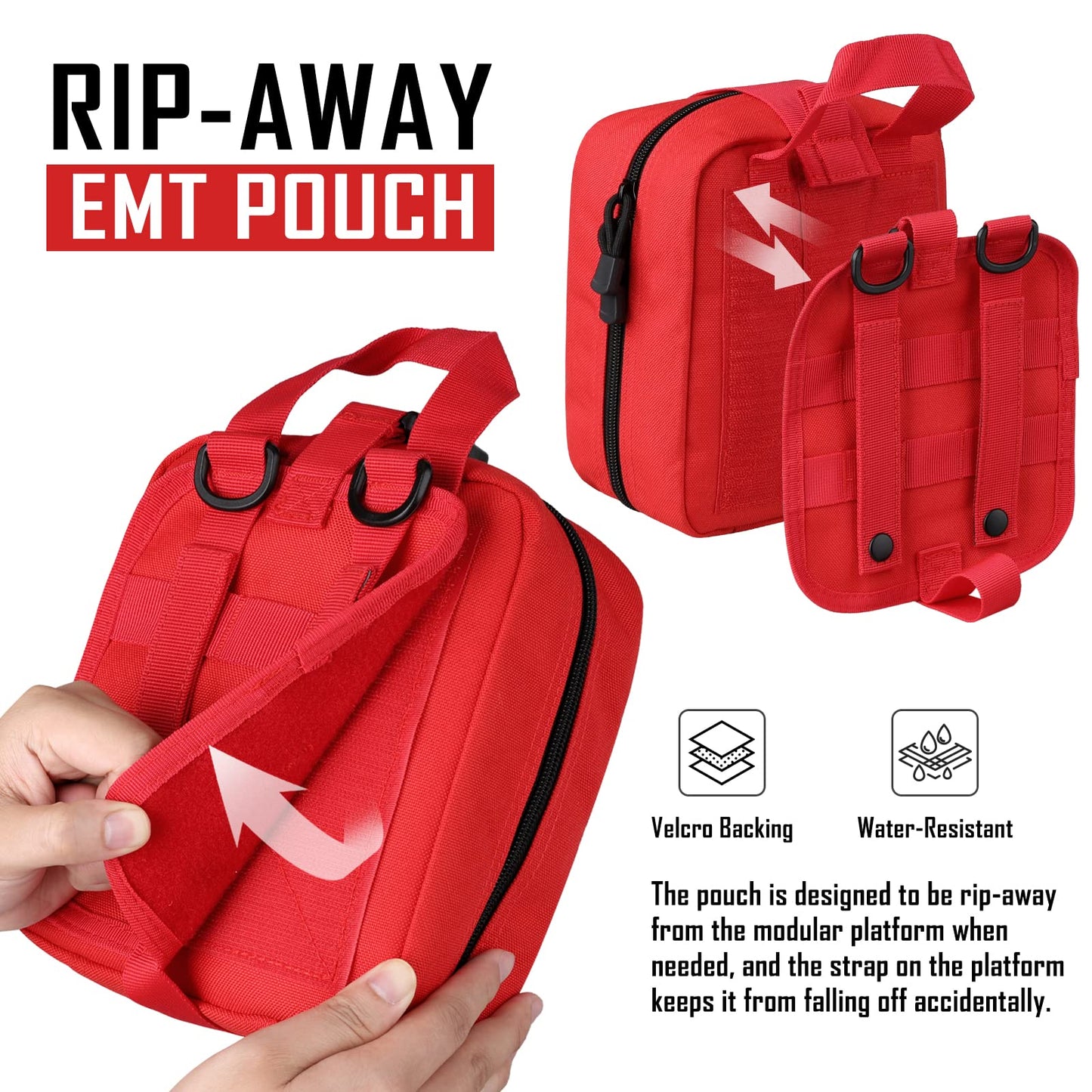 LIVANS Tactical First Aid Pouch, Molle EMT Pouches Rip-Away Military IFAK Medical Bag Outdoor Emergency Survival Kit Quick Release Design Include Red Cross Patch