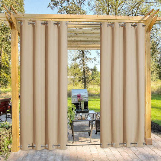NICETOWN Outdoor Curtain for Patio Waterproof & Windproof, Thermal Insulated Top and Bottom Fixed Rustproof Grommets Light Block Outdoor Curtain Drape for Pool, Biscotti Beige, 1 Panel, W52 by L95