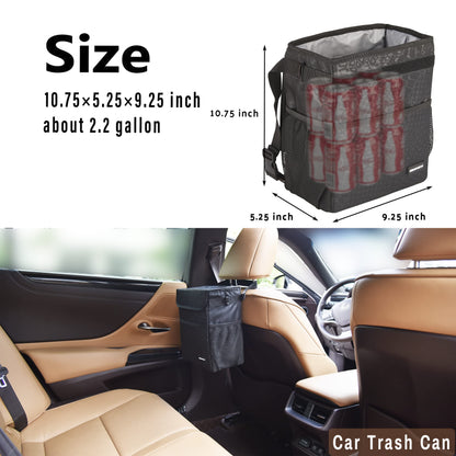 Cute Car Trash Can with Lid – Multipurpose Collapsible Trash Bin for Car, Leak-Proof Organizer, Waterproof Garbage Can with Storage Pockets & Adjustable Straps, 2 Gallons (Black Leopard)