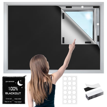 420D Blackout Curtains for Bedroom, 300x145 cm Portable Blackout Blinds with 12 Hook and Loop & 18 Adhesive for 100% Black-Out Window Film, Temporary Black Out Shades for Windows Cover Travel