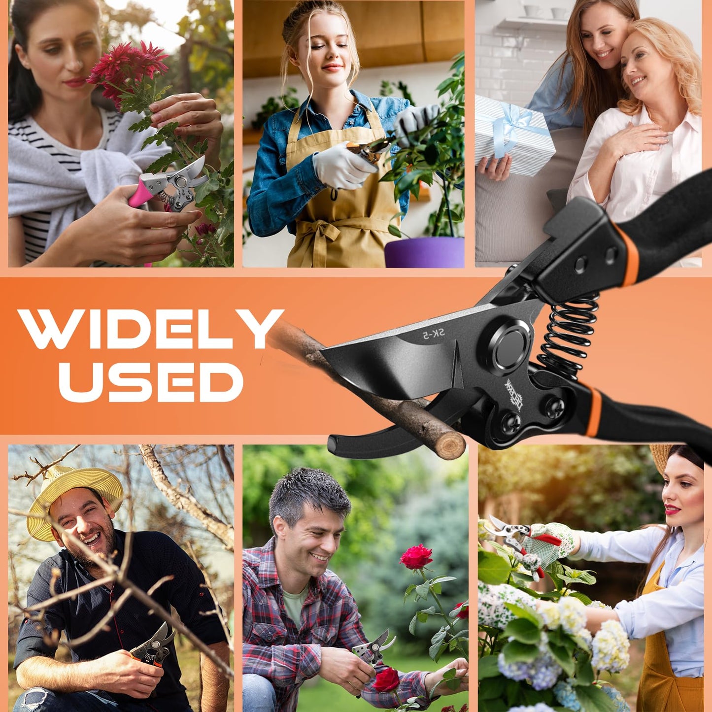 DECERK® 8.5" Professional Pruning Shears - Cuts 4X Easier with Ultra Sharp Japanese Steel Titanium Blade, Arthritis Friendly Garden Secateurs & Plant Clippers, Effortlessly Prunes 3/4" Branches