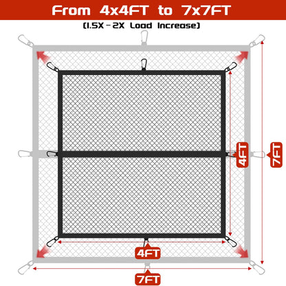 Truck Bed Cargo Net, Stretchable from 4'x4' to 7'x7',High Elastic Cargo Net with Storage Bag and 8 rustproof Buckles, Ideal for ATV, SUV, UTV, Truck and Boat Use, Black
