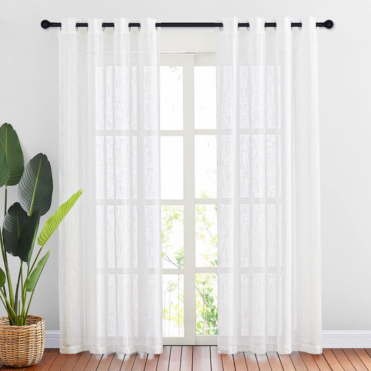 NICETOWN White Sheer Curtains 84 Inches Long Light Flitering for Window, Semi-Transparent Vertical Linen Look Drapes Home Decor Breathable Grommet Top for Bedroom/Living Room, 52 inch Wide, 2 Panels