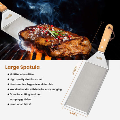 Stanbroil Griddle Accessories Spatula Tools, Set of 4 Stainless Steel Griddle Tools with Wooden Handle, Perfect for Outdoor BBQ Flat Top Cooking Camping Grilling