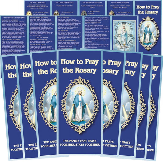 Needzo How to Pray The Rosary Pamphlet, Paper Booklet for Beginners, Sunday School Learning, Pack of 10 (3 3/4" W x 8 3/4" H)
