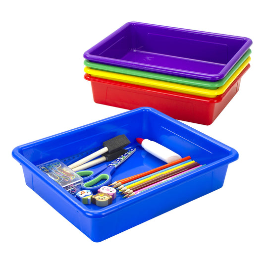 Storex Flat Storage Tray, Letter Size, 10 X 13 X 3 Inches, Assorted Colors, 5-Pack (62514E05C)