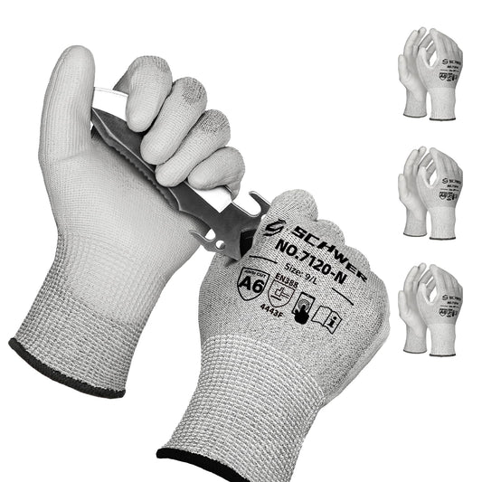 Schwer 3 Pairs Cut Resistant Gloves ANSI A6 Cut Proof Work Gloves, Touchscreen, for Men and Women Used to Woodworking, Glass Cutting, Construction, Cargo Handling, Material Sorting, Car Repair (L)
