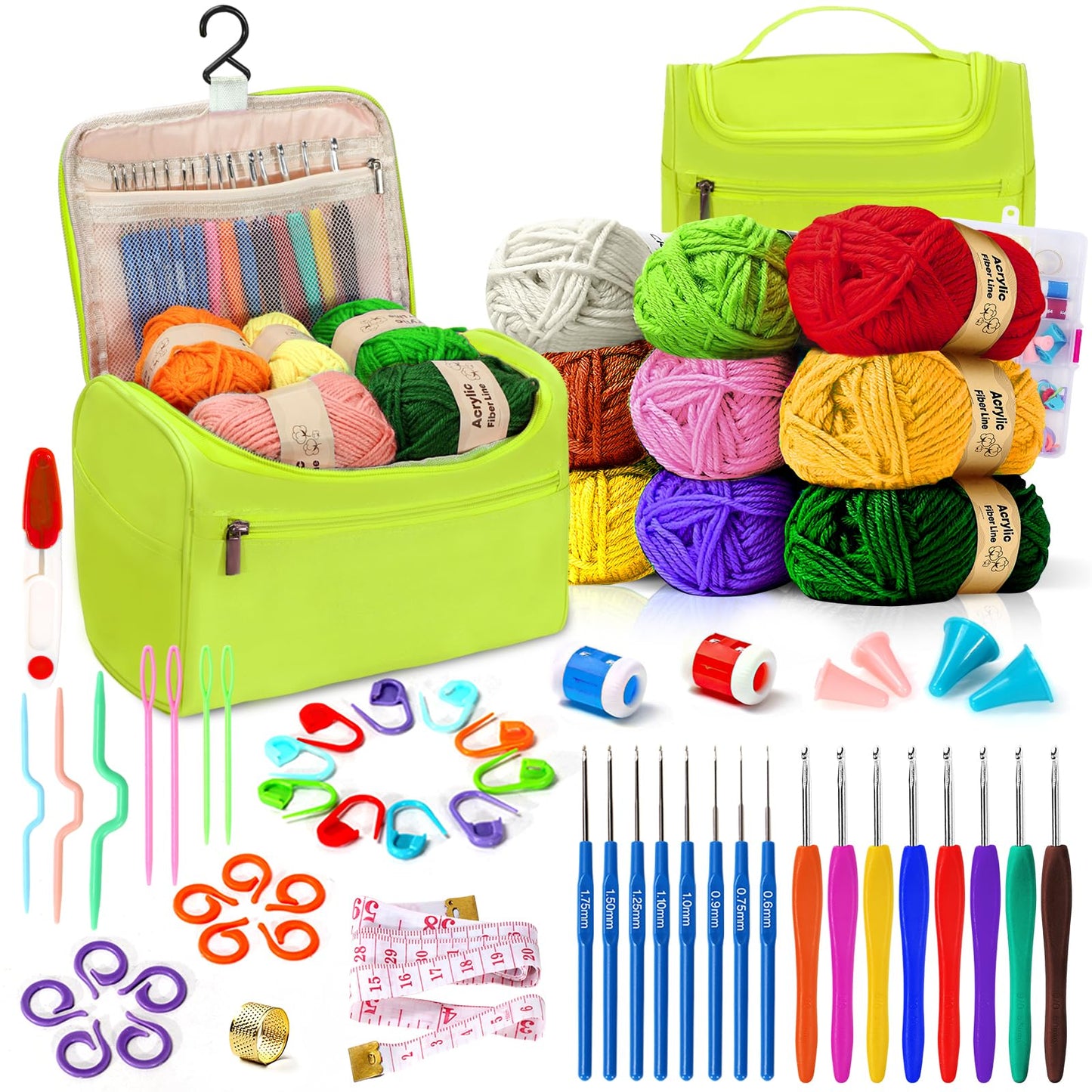 Spardar Crochet Kit, Knitting Kit for Beginners with Crochet Yarn, Crochet Hooks, Crochet Accessories and Portable Storage Bag Great for Adults, Elderly and Kids (Dark Blue)