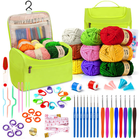 Spardar Crochet Kit, Knitting Kit for Beginners with Crochet Yarn, Crochet Hooks, Crochet Accessories and Portable Storage Bag Great for Adults, Elderly and Kids (Dark Blue)