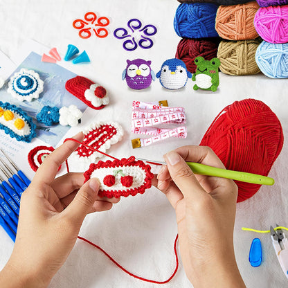 Spardar Crochet Kit, Knitting Kit for Beginners with Crochet Yarn, Crochet Hooks, Crochet Accessories and Portable Storage Bag Great for Adults, Elderly and Kids (Dark Blue)