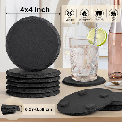 12 PCS Slate Coasters Bulk, MAPRIAL 4 Inch Black Coasters for Drinks, Laser Engraving Blanks Material, Round Stone Coasters for Laser Engraver, Project, Gifts, Bar, Home Decor