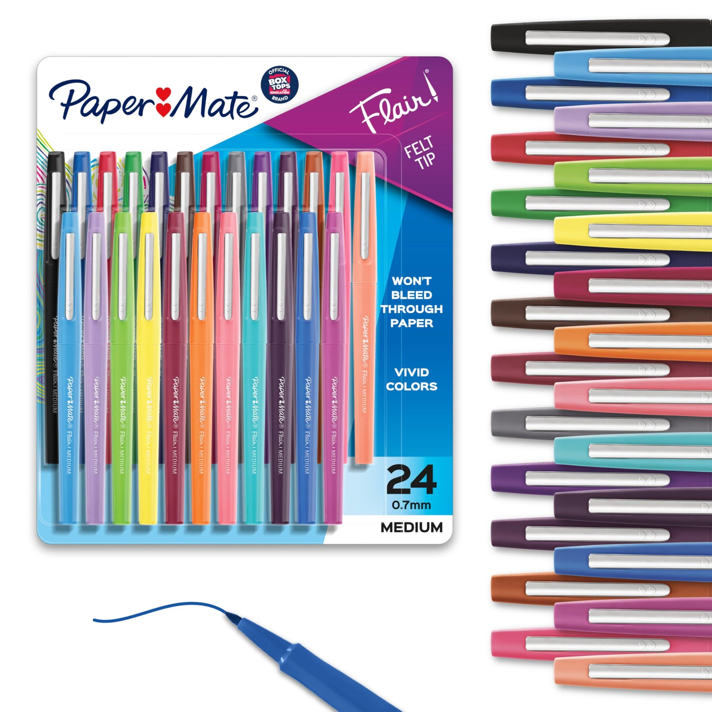Paper Mate Flair Felt Tip Pens, Medium Point (0.7 mm), Assorted Colours, 24 Count