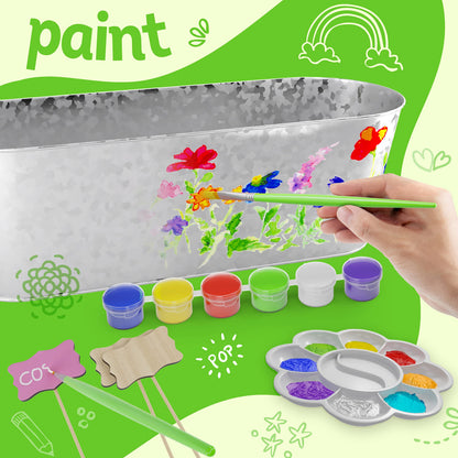 Paint & Plant Flower Growing Kit - Kids Gardening Science Easter Gifts for Girls and Boys Ages 6 7 8 9 10 Years Old - STEM Arts & Crafts Project Activity - Grow Your Own Cosmos, Zinnia & Marigold Garden