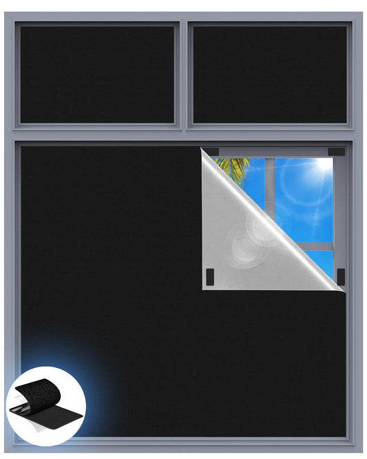 Blackout Curtains for Bedroom, 70" x 58" Portable Blackout Blinds with 20 Sets Hook & Loop Strips for 100% Black-out Window Film, Temporary Black Out Shades for Windows Cover Nursery Travel RV- Blacks
