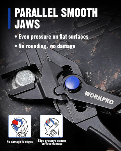 WORKPRO Mini Pliers Wrench — 4" Compact Adjustable Smooth-Jaw Pliers, Anti-Rust Alloy Steel Wrench Pliers for Tight Spaces, Home & Versatile Use, Black
