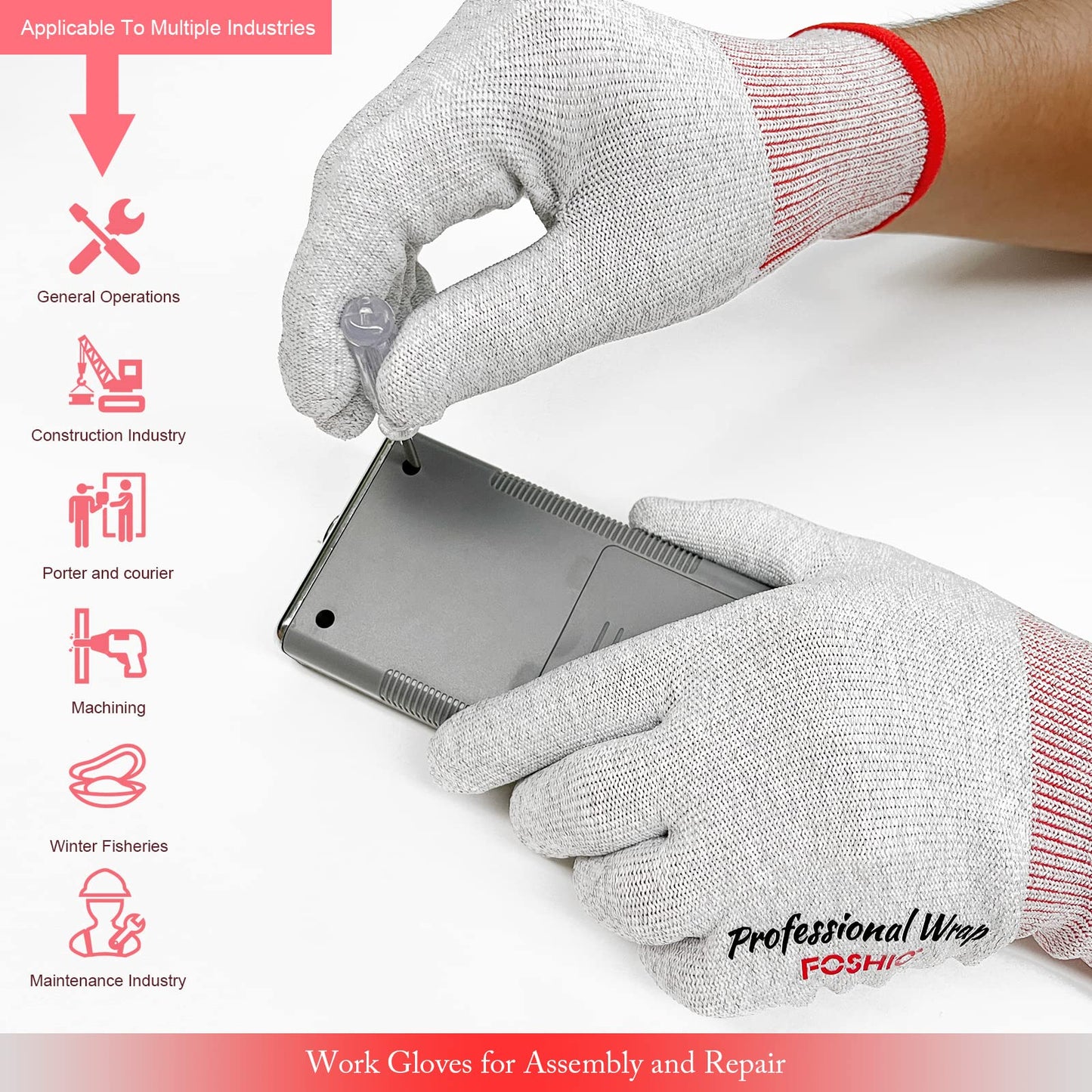 FOSHIO Vinyl Wrap Gloves, Professional Anti-Static Application Gloves, Carbon Fiber Vinyl Wrap Tool Dust-Free Working Gloves (4 Pairs)