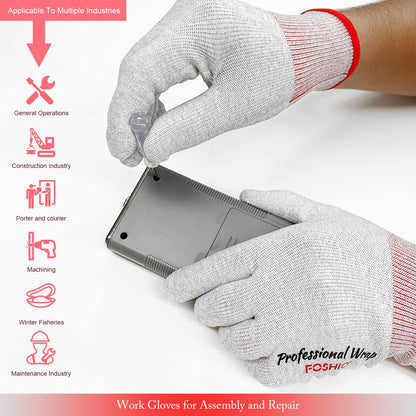 FOSHIO Vinyl Wrap Gloves, Professional Anti-Static Application Gloves, Carbon Fiber Vinyl Wrap Tool Dust-Free Working Gloves (4 Pairs)