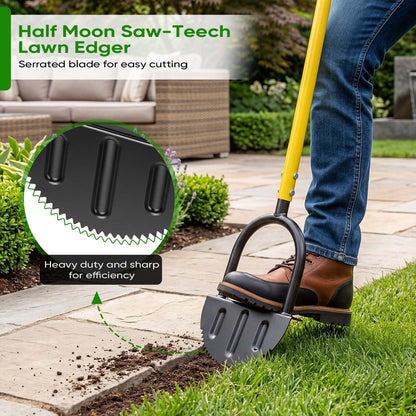 ASULUPHY Manual Lawn Edger Tool, 41-Inch Lawn Edger with Sharp Serrated Teeth, Half Moon Garden Edgers, 9-Inch Wide Non-Slip Foot Plate, for Sidewalk Driveway Flower Bed Edging
