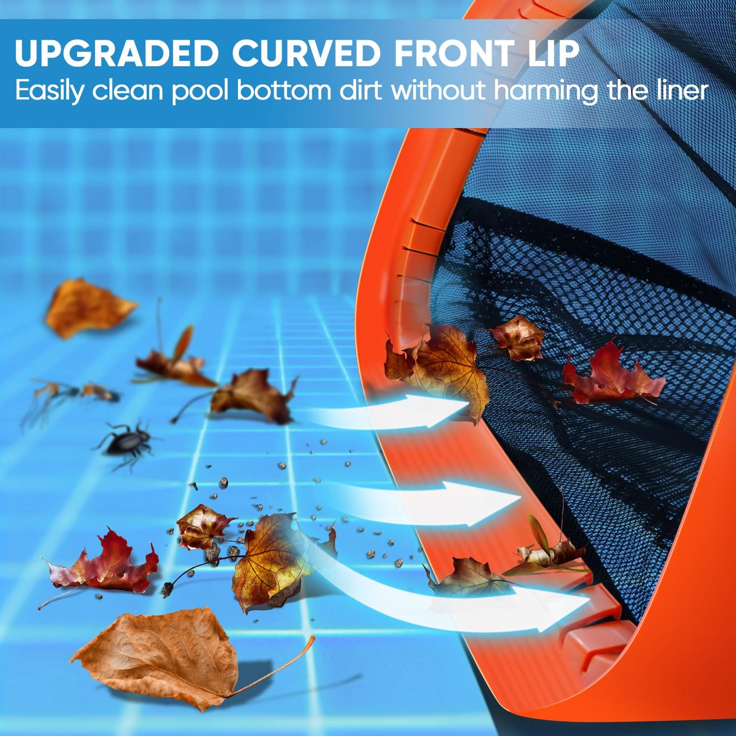 45CM Pool Net, Pool Skimmer Net with Double-Layer Netting Bag, Aluminum Frame, Deep Nylon Net, Large Capacity Pool Cleaning Net, Leaf Skimmer Rake Net for Above Ground & In-ground Pools (No Pole)